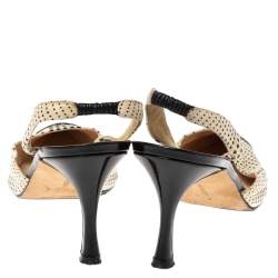 Manolo Blahnik Black/White Fabric And Patent Cap Toe Carolyne Slingback Sandals Size 41