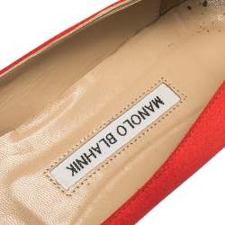 Pre Owned Manolo Blahnik Red Satin Hangisi Crystal Embellished Ballet Flats Size 38.5