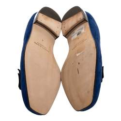 Manolo Blahnik Blue Suede Leather Toro Opera Bow Slip On Loafers Size 41