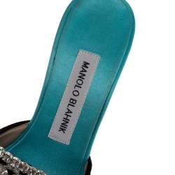 Manolo Blahnik Green Satin And Black Cut Out Suede Embellished Borli Mules Size 37