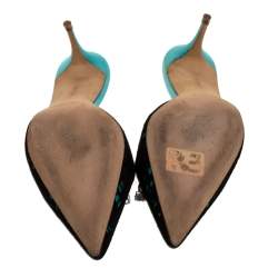 Manolo Blahnik Green Satin And Black Cut Out Suede Embellished Borli Mules Size 37