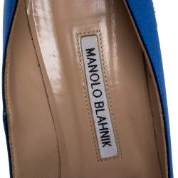 Pre Owned Manolo Blahnik Blue Satin Hangisi Crystal Embellished Pumps Size 38.5
