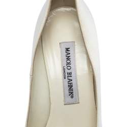 Pre Owned حذاء كعب عالي مانولو بلانيك "اوفراسيا" بمقدمة مدببة ساتان أبيض مقاس 36.5