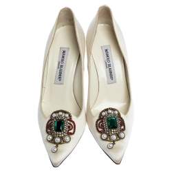 Pre Owned حذاء كعب عالي مانولو بلانيك "اوفراسيا" بمقدمة مدببة ساتان أبيض مقاس 36.5