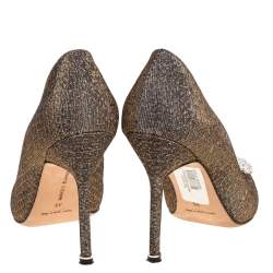 مملوكة مسبقًا Manolo Blahnik Metallic Glitter Fabric Hangisi Pearl Embellished Pumps Size 39