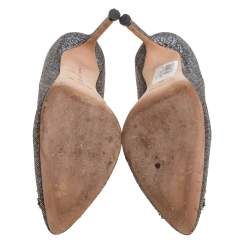 مملوكة مسبقًا Manolo Blahnik Metallic Glitter Fabric Hangisi Pearl Embellished Pumps Size 39