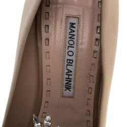 Pre Owned حذاء كعب عالى مانولو بلانيك مقدمة مدببة زخرفة كريستال ناديرا ساتان بيج مقاس 38.5  