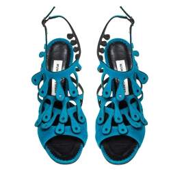 Manolo Blahnik Blue Suede Strappy Ankle Strap Sandals Size 39