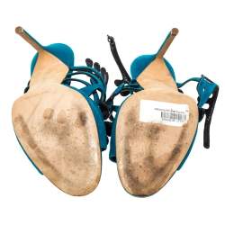 Manolo Blahnik Blue Suede Strappy Ankle Strap Sandals Size 39