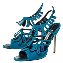 Manolo Blahnik Blue Suede Strappy Ankle Strap Sandals Size 39