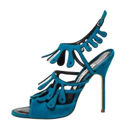 Manolo Blahnik Blue Suede Strappy Ankle Strap Sandals Size 39