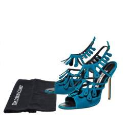 Manolo Blahnik Blue Suede Strappy Ankle Strap Sandals Size 39