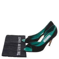 Manolo Blahnik Black/Green Suede And Leather D'Orsay Peep Toe Pumps Size 39