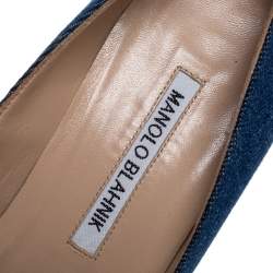 Pre Owned Manolo Blahnik Blue Denim Fabric Hangisi Pearl Embellished Pumps Size 39