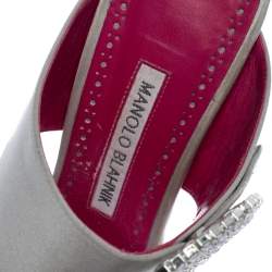 Pre Owned Manolo Blahnik Grey/Purple Satin Fibiona Crystal Embellished Open Toe Sandals Size 38.5