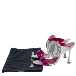 Pre Owned Manolo Blahnik Grey/Purple Satin Fibiona Crystal Embellished Open Toe Sandals Size 38.5