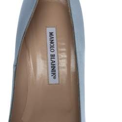 Pre Owned Manolo Blahnik Grey Satin Hangisi Crystal Embellished Pointed Toe Pumps Size 40.5