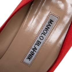Pre Owned Manolo Blahnik Red Satin Hangisi Embellished Pointed Toe Pumps Size 37.5