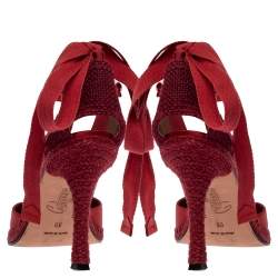 Castaner By Manolo Blahnik Red Satin And Canvas Espadrille Pointed Toe Ankle Tie Sandals Size 39