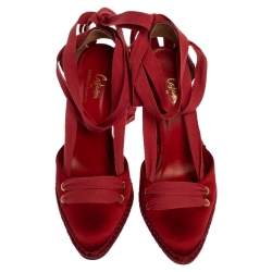 Castaner By Manolo Blahnik Red Satin And Canvas Espadrille Pointed Toe Ankle Tie Sandals Size 39