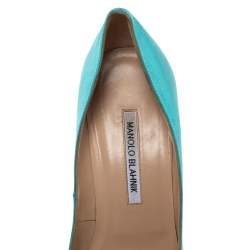 Pre Owned Manolo Blahnik Blue Satin Hangisi Crystal Embellished Pumps Size 40.5