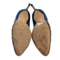 Pre Owned Manolo Blahnik Blue Satin Embellished Swan Pumps Size 39