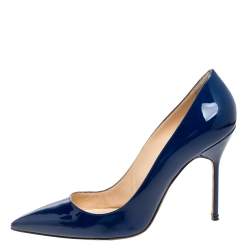 مملوكة مسبقًا Manolo Blahnik Blue Patent Leather BB Pointed Toe Pumps Size 40.5
