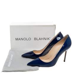 مملوكة مسبقًا Manolo Blahnik Blue Patent Leather BB Pointed Toe Pumps Size 40.5