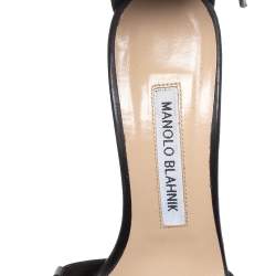 Pre Owned Manolo Blahnik Black Leather Fringed Ankle Strap Sandals Size 36