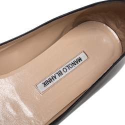 Pre Owned Manolo Blahnik Black Leather Hangisi Embellished Ballet Flats Size 39.5