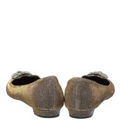 Pre Owned Manolo Blahnik Metallic Grey Glitter Fabric Crystal Embellishments Hangisi Ballet Flats Size 41