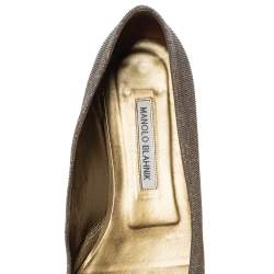 Pre Owned Manolo Blahnik Metallic Grey Glitter Fabric Crystal Embellishments Hangisi Ballet Flats Size 41