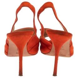 Pre Owned Manolo Blahnik Orange Suede Slingback Sandals Size 39