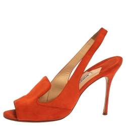Pre Owned Manolo Blahnik Orange Suede Slingback Sandals Size 39