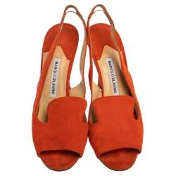 Pre Owned Manolo Blahnik Orange Suede Slingback Sandals Size 39