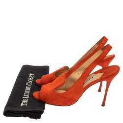 Pre Owned Manolo Blahnik Orange Suede Slingback Sandals Size 39