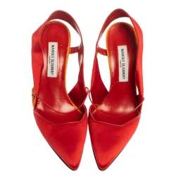 Manolo Blahnik Red/Orange Satin Pointed Toe Slingback Sandals Size 40.5