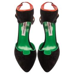 Manolo Blahnik Tri Color Suede Pointed Toe Ankle Strap Sandals Size 41