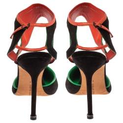 Manolo Blahnik Tri Color Suede Pointed Toe Ankle Strap Sandals Size 41