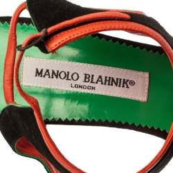 Manolo Blahnik Tri Color Suede Pointed Toe Ankle Strap Sandals Size 41