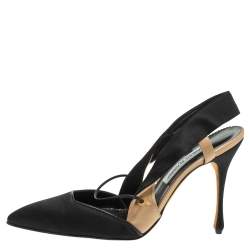Manolo Blahnik Black Satin Slingback Sandals Size 40.5