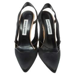Manolo Blahnik Black Satin Slingback Sandals Size 40.5