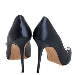 Pre Owned حذاء كعب عالي مانولو بلانيك مقدمة مدببة مزخرف كريستال ناديرا ساتان رمادي مقاس 37