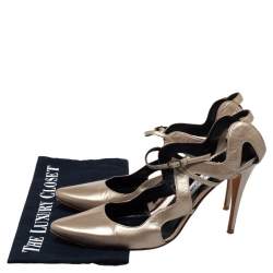 Manolo Blahnik Metallic Beige Leather Cutout Sandals Size 39.5