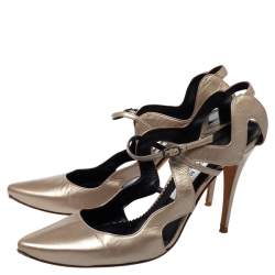 Manolo Blahnik Metallic Beige Leather Cutout Sandals Size 39.5