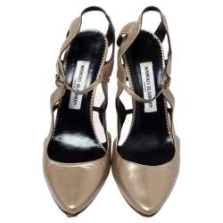 Manolo Blahnik Metallic Beige Leather Cutout Sandals Size 39.5