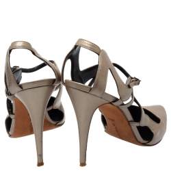 Manolo Blahnik Metallic Beige Leather Cutout Sandals Size 39.5