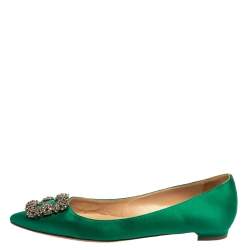 Pre Owned حذاء فلات مانولو بلانيك هانغيسي ساتان أخضر مقاس 39