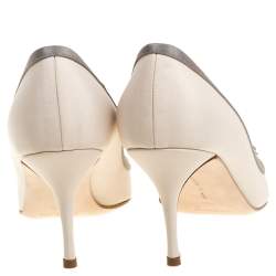 Pre Owned Manolo Blahnik Beige Satin Gotrian Crystal Embellished Pointed Toe Pumps Size 40.5