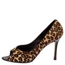 Pre Owned Manolo Blahnik Brown Animal Print Calf Hair Open Toe Pumps Size 42